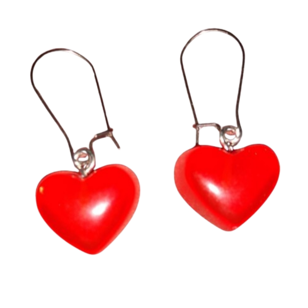 80s Retro Cherry Red Cinnamon Candy Hearts Charm Earrings Chunky Heart Charms 25$